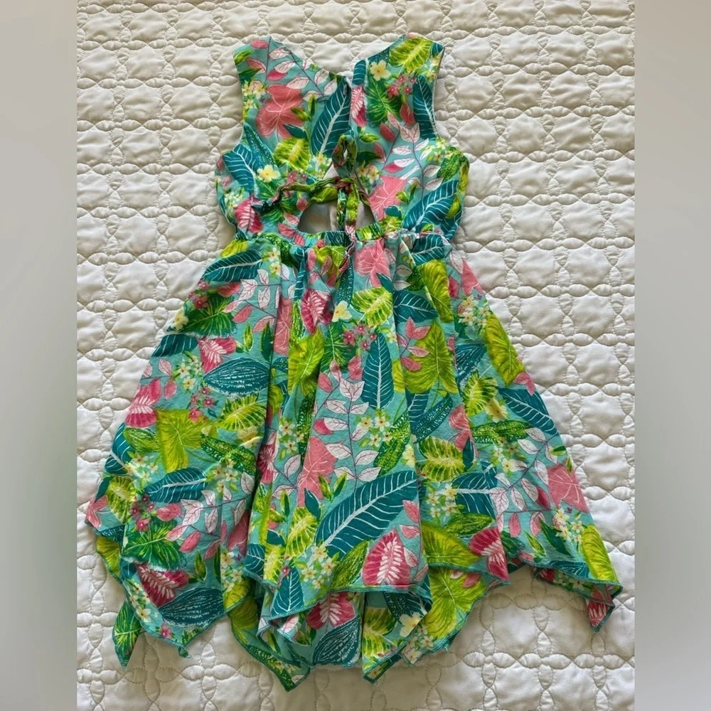 Tommy Bahama Sleeveless Asymmetrical Hem Lined Back Cut Out Button Dress Sz 3T